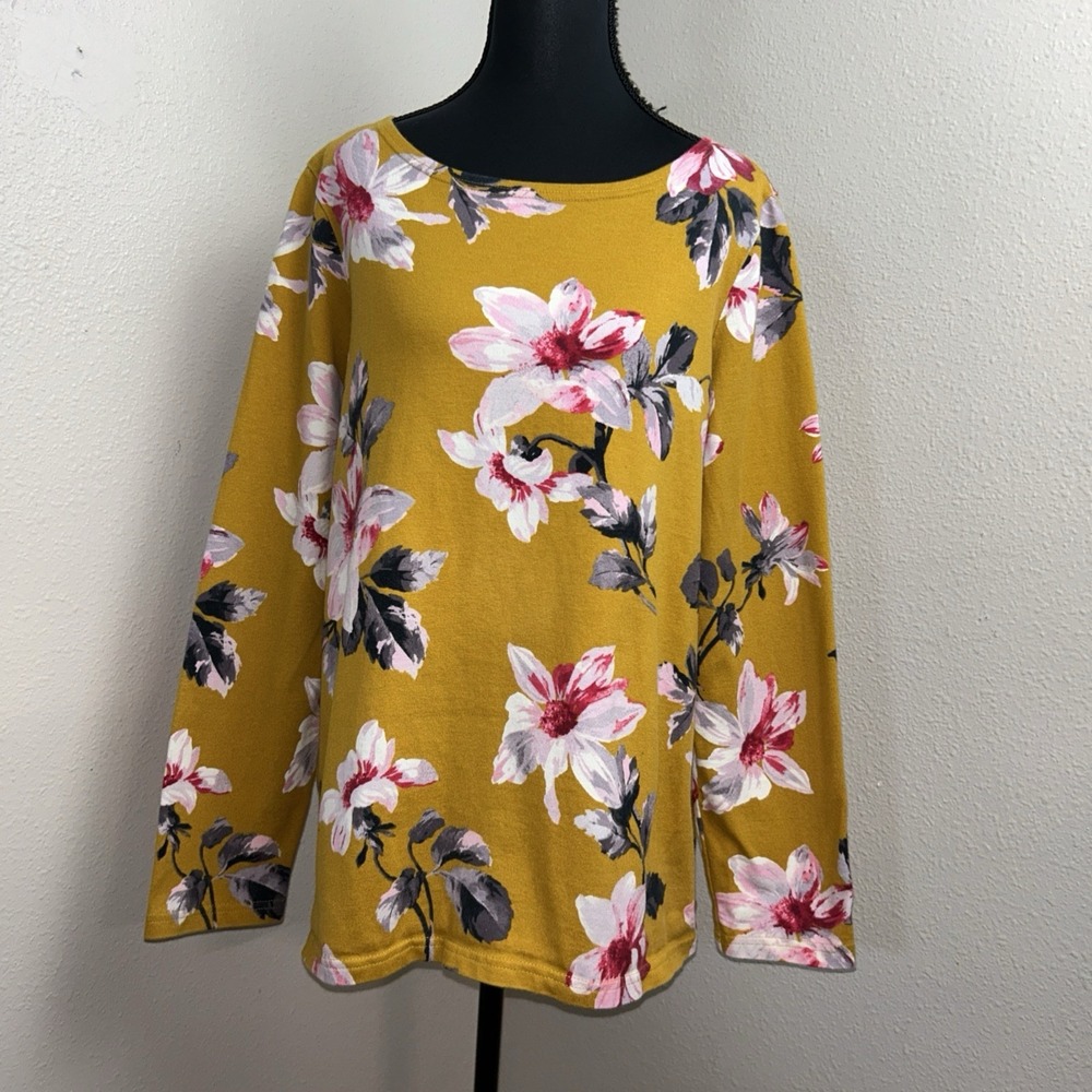 Joules Great Britain Blouse Women's‎ 14 Mustard Floral Long Sleeve Heavy Cotton